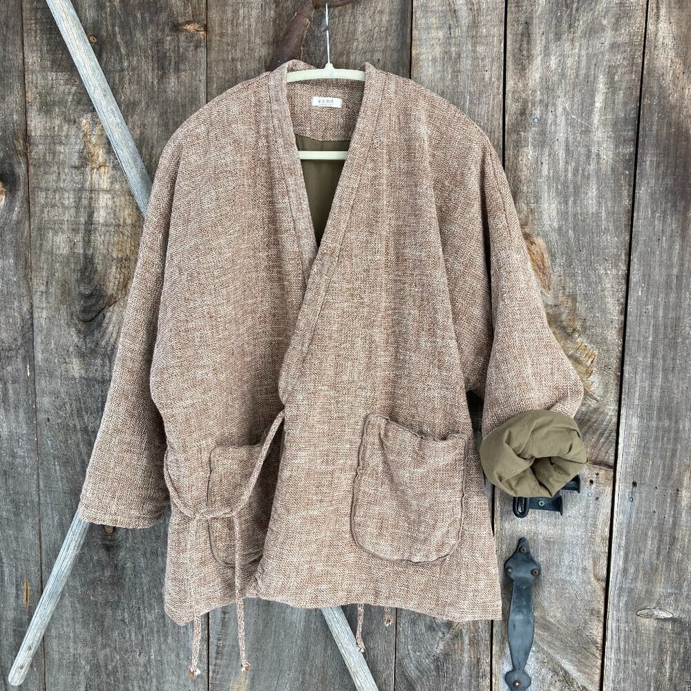 100% Solid Linen Cotton,Quilted Versatile Mild Winter/Autumn Coat, OS, Khaki